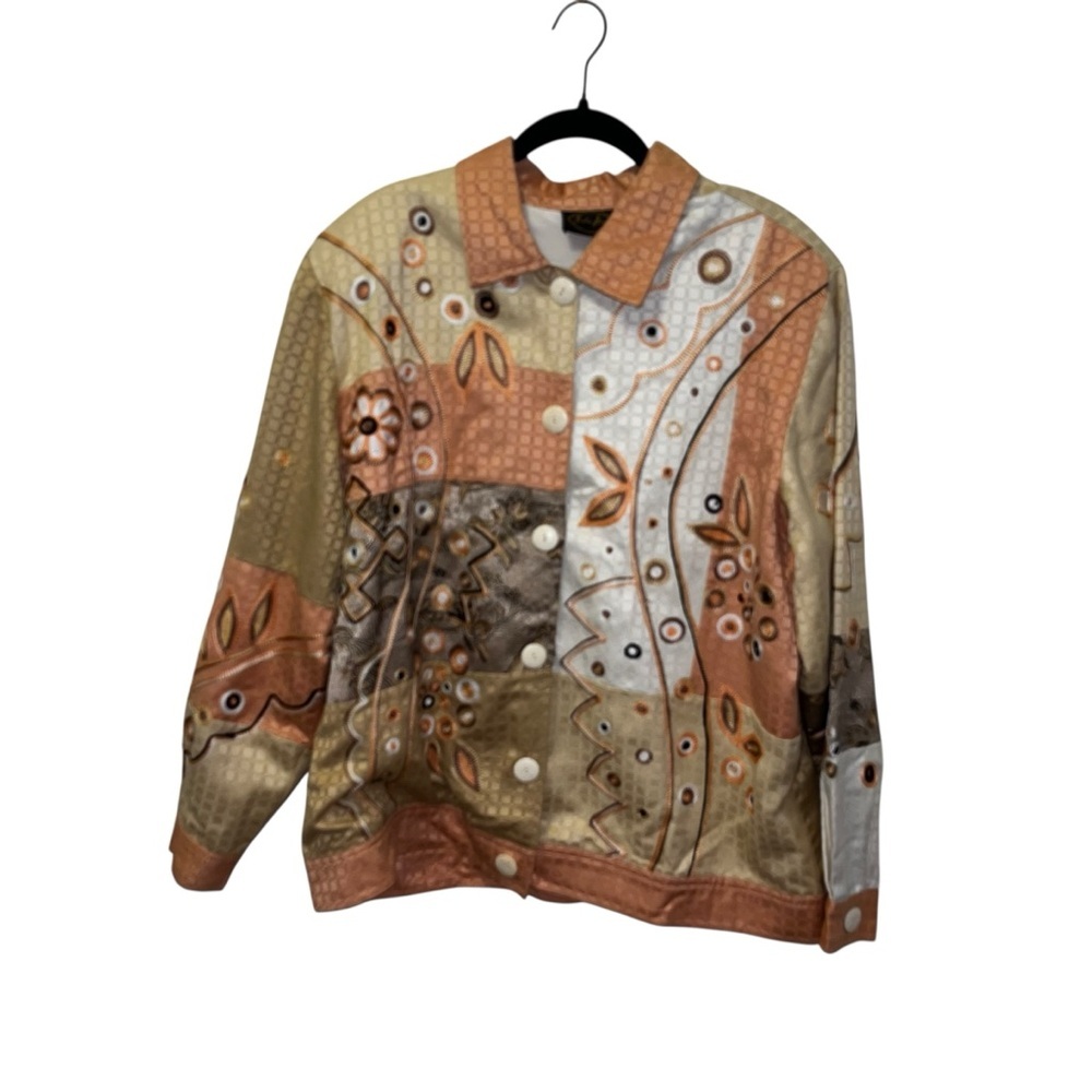 julia kim embroidered peach tan beige blazer jacket xl like new